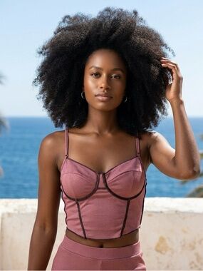 iris Ribbed Mauve-Pink Bustier Cami with Contrast Trim